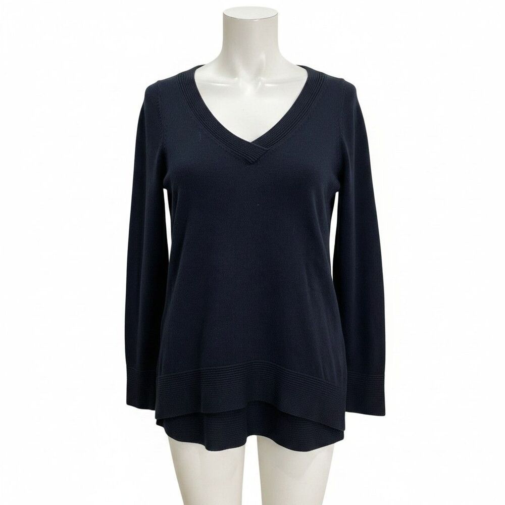 Kinross NWT Quiet Luxury Black Cotton V-Neck Asymmetrical Sweater L Capsule Prep